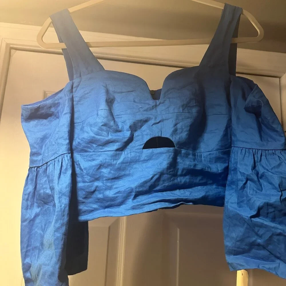 A.L.C. Blue Structured Crop Top Bell Sleeve NWT Size Petite - Picture 5 of 6